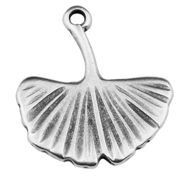 Metal pendant Ginko, 19 x 17 mm, silver-plated