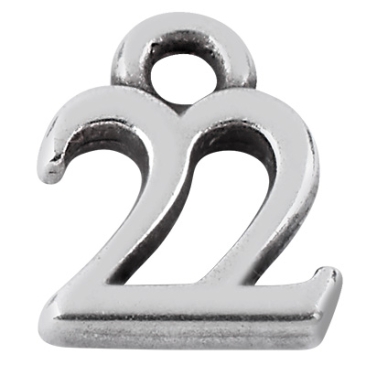 Metal pendant number, silver-plated, 9.0 mm x 7.5 mm