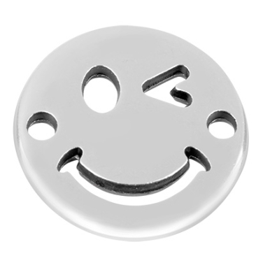 Metal pendant smiley, diameter 15 mm, silver-plated