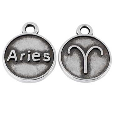 Metal pendant zodiac sign Aries, diameter 12 mm, silver-plated