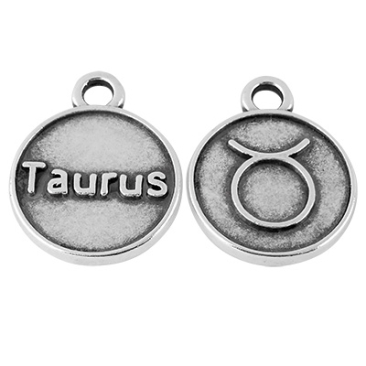 Pendentif métal signe astrologique Taureau, diamètre 12 mm, argenté