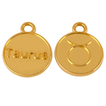 Metal pendant zodiac sign Taurus, diameter 12 mm, gold-plated