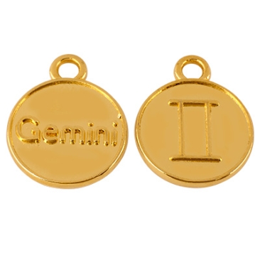 Metal pendant zodiac sign Gemini, diameter 12 mm, gold-plated