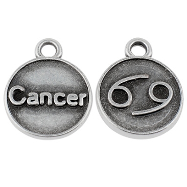 Pendentif métal signe astrologique Cancer, diamètre 12 mm, argenté