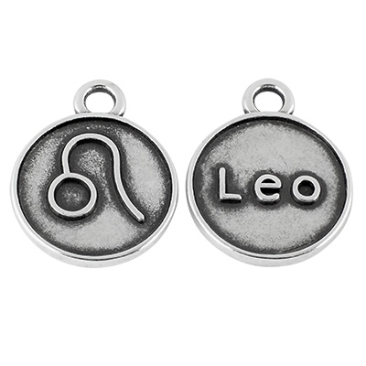 Pendentif métal signe du zodiaque lion, diamètre 12 mm, argenté