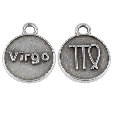 Metal pendant star sign Virgo, diameter 12 mm, silver plated