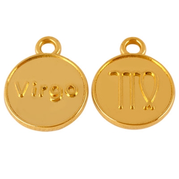 Metal pendant star sign Virgo, diameter 12 mm, gold plated