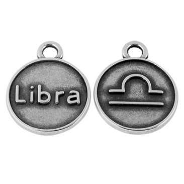 Metal pendant zodiac sign Libra, diameter 12 mm, silver-plated
