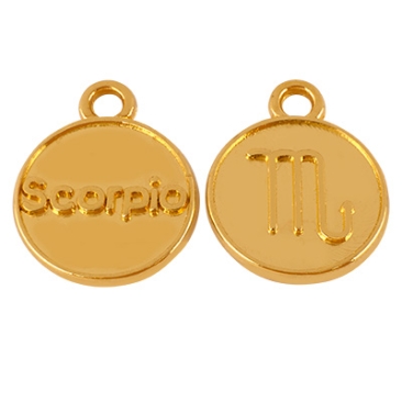 Pendentif métal signe astrologique scorpion, diamètre 12 mm, doré