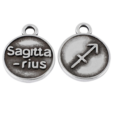 Metal pendant star sign Sagittarius, diameter 12 mm, silver-plated