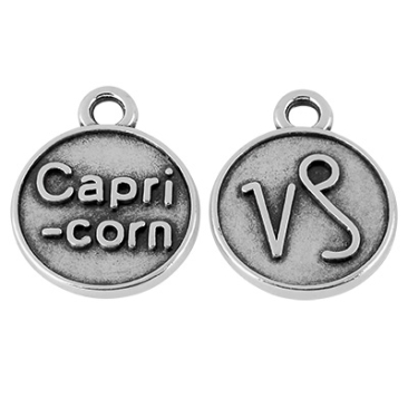 Metal pendant star sign Capricorn, diameter 12 mm, silver-plated
