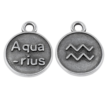 Metal pendant star sign Aquarius, diameter 12 mm, silver-plated