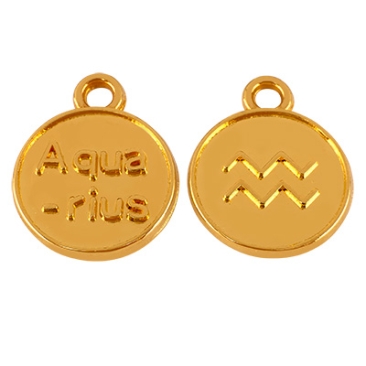 Pendentif métal signe astrologique Verseau, diamètre 12 mm, doré