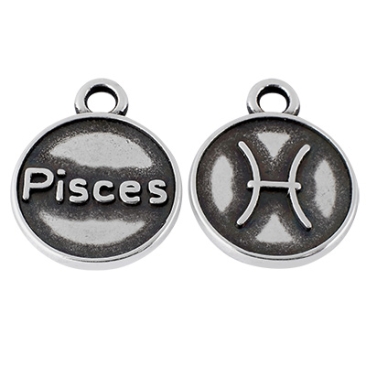 Metal pendant star sign Pisces, diameter 12 mm, silver-plated