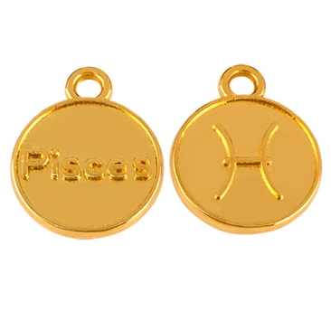Pendentif métal signe astrologique Poissons, diamètre 12 mm, doré