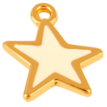 Metal pendant star enamelled white, diameter 15 mm, gold plated