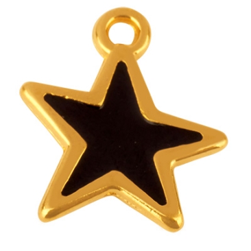 Metal pendant star enamelled black, diameter 15 mm, gold-plated