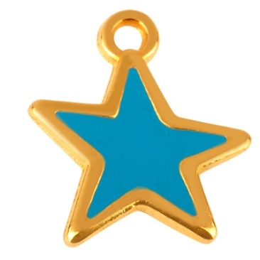 Metal pendant star enamelled blue, diameter 15 mm, gold plated