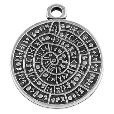 Metal pendant disc, silver-plated, 30 x 25 mm