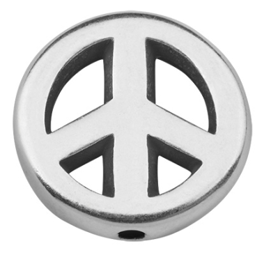 Metallperle Peace, versilbert, 17 x 17,5 mm