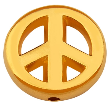 Metal bead Peace, gold-plated, 17.5 x 18.0 mm