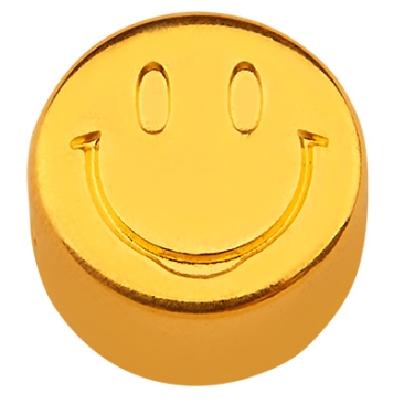 Metal bead smiley, gold-plated, 9 x 9.5 mm