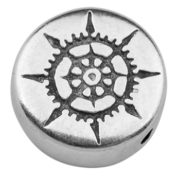 Metallperle Kompass, versilbert, 11,5 x 11,5 mm