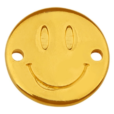 Connecteur de bracelet Smiley, doré, 14 x 14,0 mm