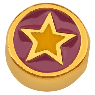 Perle métallique ronde, motif étoile, doré, émaillé, 10 x 10,0 mm