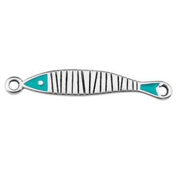 Metallanhänger Fisch, versilbert, emailliert, 30,5 x 5,0 mm