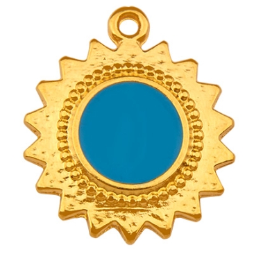 Metal pendant sun, gold-plated, enamelled, 20.5 x 18.0 mm