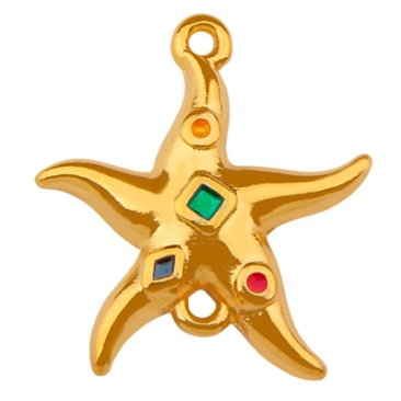 Bracelet connector starfish, gold-plated, enamelled, 22 x 19.0 mm