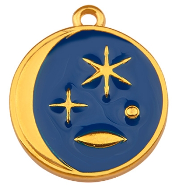 Metal pendant starry sky, round, gold-plated, enamelled, 20 x 17.5 mm
