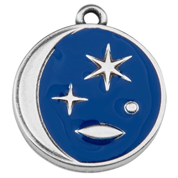 Metal pendant starry sky, round, silver-plated, enamelled, 20.5 x 17.5 mm
