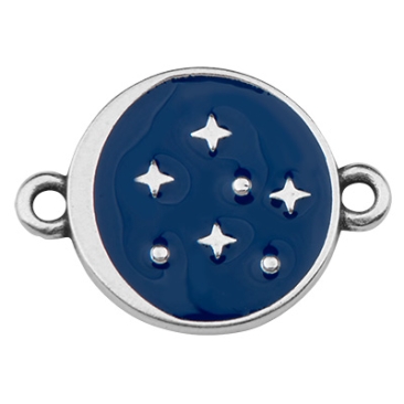 Connecteur de bracelet Ciel étoilé, rond, argenté, émaillé, 20 x 15,0 mm