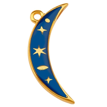Metal pendant moon, gold-plated, enamelled, 25.5 x 9.0 mm