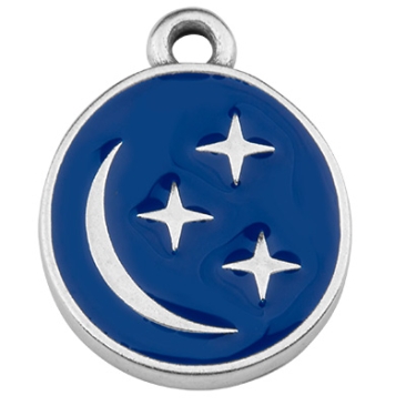Metal pendant starry sky, oval, silver-plated, enamelled, 16 x 12.5 mm