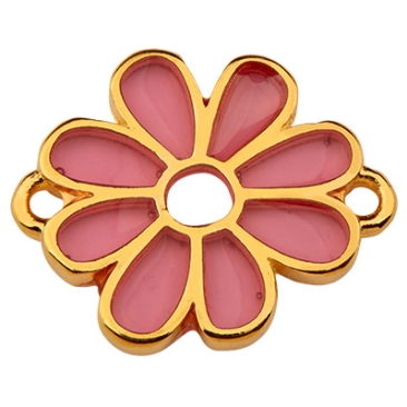 Connecteur de bracelet fleur, doré, vitraux, 19,5 x 16,0 mm