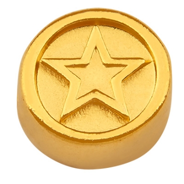 Metal bead round, motif star, gold-plated, 10 x 10.0 mm