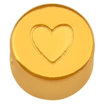 Metal bead round, motif heart, gold-plated, 9 x 9.0 mm