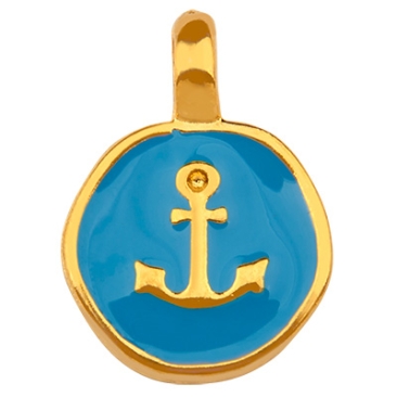 Metal pendant round, motif anchor, gold-plated, enamelled, 19 x 13.5 mm