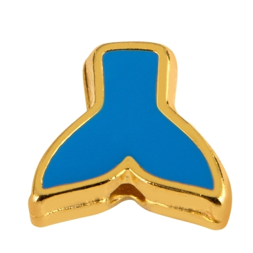 Metallperle Flosse, vergoldet, ca. 9,0 x 8,0 mm, blau emailliert