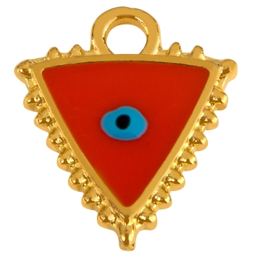Metallanhänger Dreieck, vergoldet, ca. 15,0 x 8,0 mm, orange emailliert