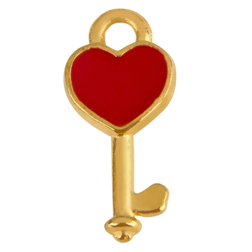Metallanhänger Schlüssel, vergoldet, ca. 15,5 x 7,0 mm, rot emailliert