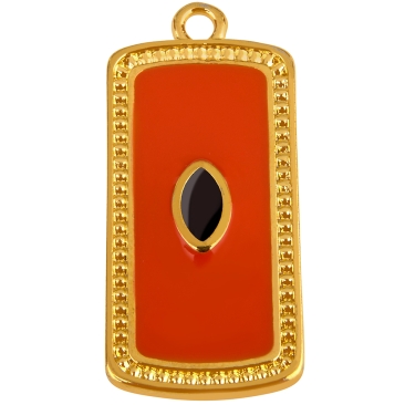 Metallanhänger Viereck, vergoldet, ca. 29,0 x 13,0 mm, orange emailliert