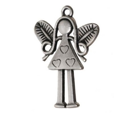 Metal pendant, angel, small, approx. 38 mm, silver-plated