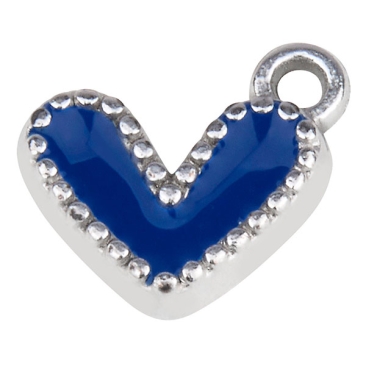 Metallanhänger Herz, Größe 10,5 x 10,5 mm, versilbert, dunkelblau emailliert