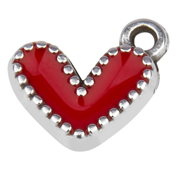 Metallanhänger Herz, Größe 10,5 x 10,5 mm, versilbert, rot emailliert