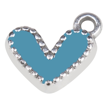 Metallanhänger Herz, Größe 10,5 x 10,5 mm, versilbert, hellblau emailliert
