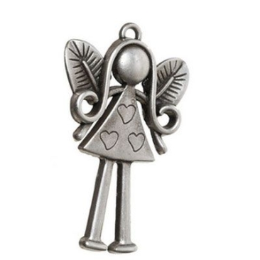 Metal pendant, angel, large, approx. 54 mm, silver-plated